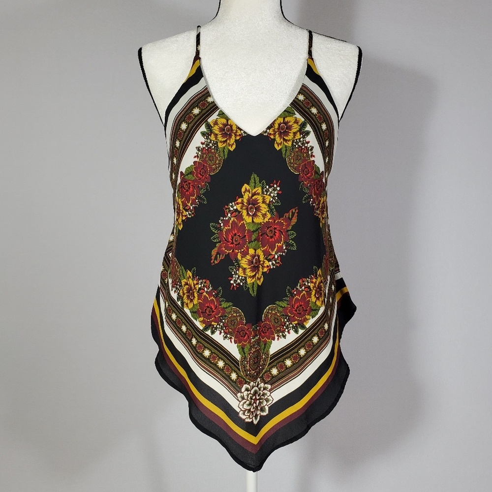 Halter Top Asymmetrical Floral Stripes Large Brown Black Summer Red Flow…